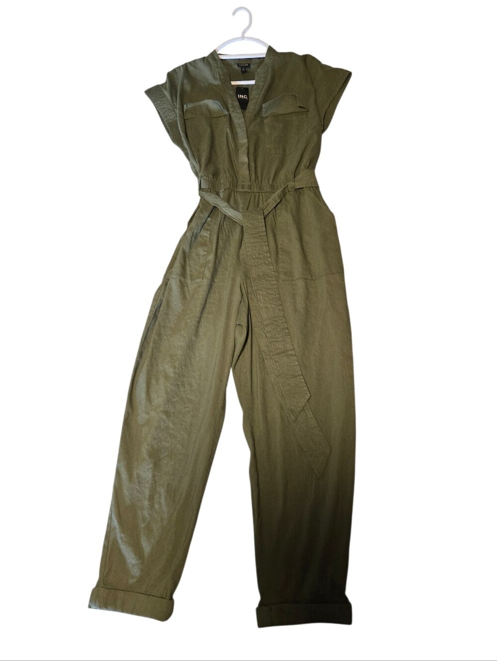 I.N.C. International Concepts Linen Blend Women's 16 Olive Safari Jumpsuit NWT - Picture 4 of 16